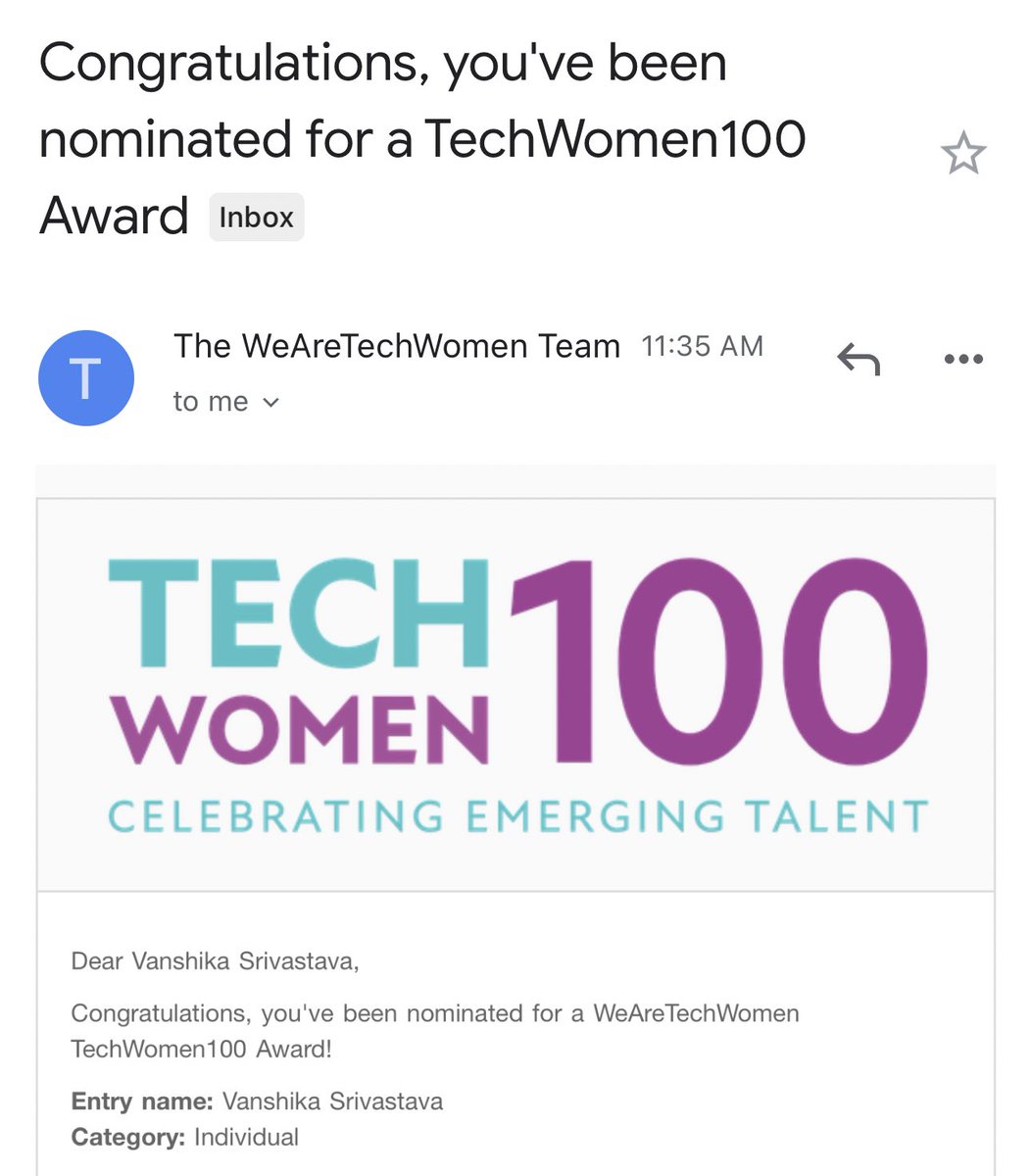 I literally have the best community support❤️🥹🙏

Thank you for nominating me for @WeAreTechWomen 2023 TechWomen100 Award !

The shortlisted candidates for public voting will be notified on 30th August’23🙌

Will keep you all posted 🙌 Grateful for all the love ❤️