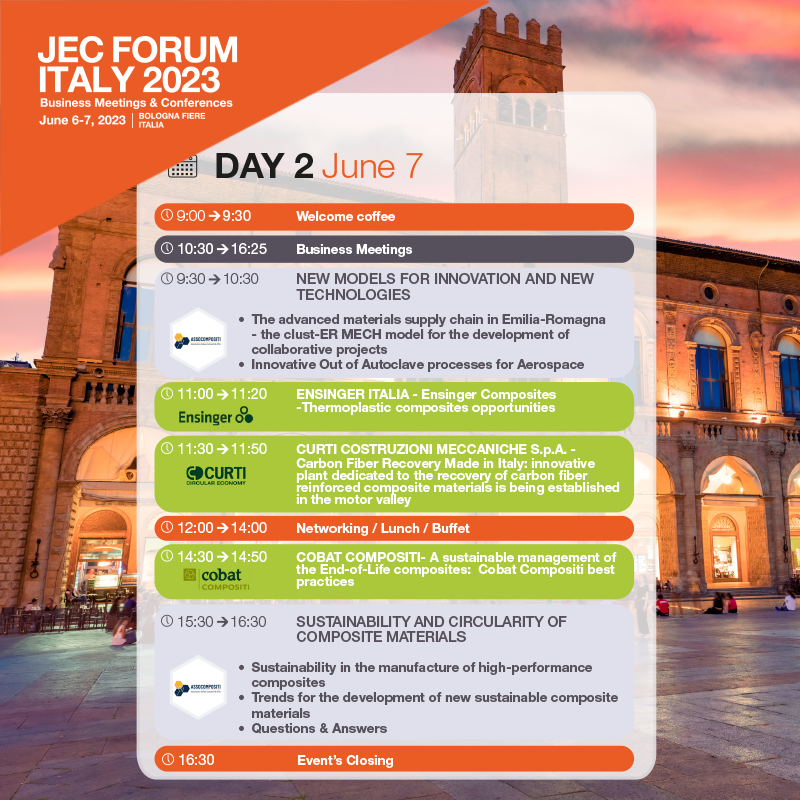 [JEC FORUM ITALY]

Day 2 highlights:

🎤 Conferences about Emilia-Romagna region and sustainable composites
🎯Composites Exchanges w/ NSINGER ITALIA, CURTI & COBAT COMPOSITI
🤝Business meetings

#JECItaly #JECforumItaly #composites #engineering #businessmeetings #InEmiliaromagna