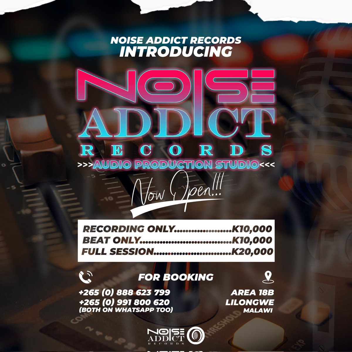 I'm glad to announce that I have opened up my own studio.. it's called Noise Addict Records' check the flyer for the prices.. y'all welcome to record ❤️ Whatsapp or call 0888623799 for session bookings.