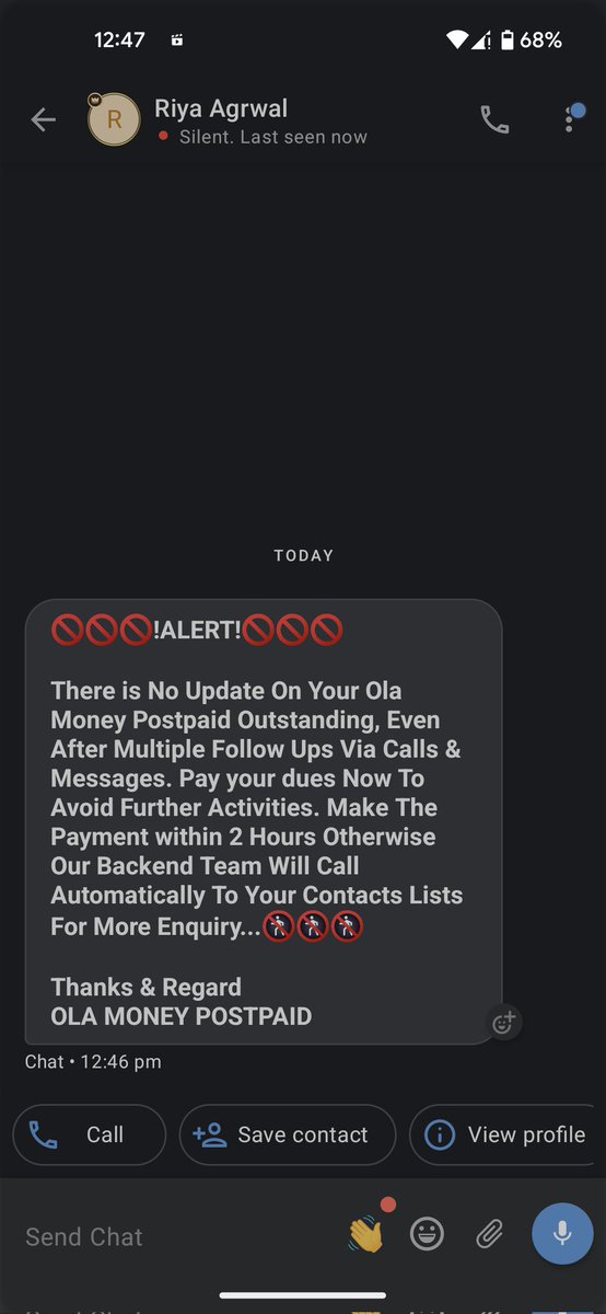 Akhileshiyerr's tweet photo. @Olacabs @Cyberdost @bhash @BangaloreMirror Only thought Banks and NBFC do this kind of thing! Pretty shame on Ola. They have started doing this kind of harassment! For a due of 501RS 20-30 calls a day and unlimited threatening messages on WhatsApp! https://t.co/gx0ZvMHsEK
