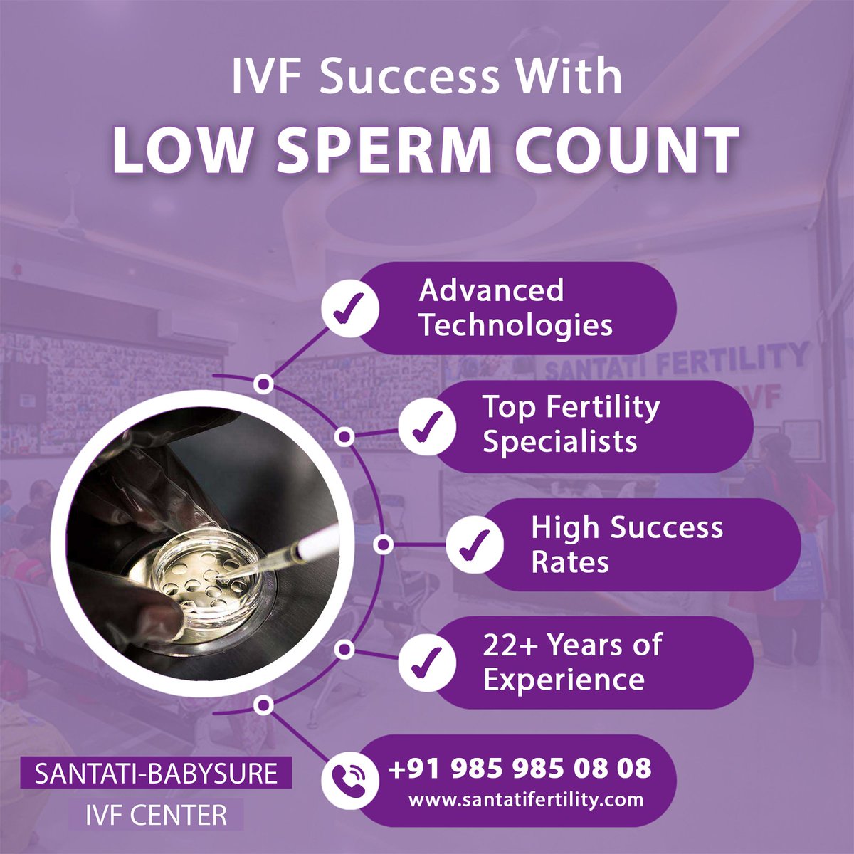 IVF Success With Low Sperm Count
Book your appointment today - bit.ly/3fIDbz1
or Call us on +91 985 985 08 08

#IVFClinic #IVFTreatment #FertilityTreatment #IVFSpecialist #IVFDoctors #ivfsuccess