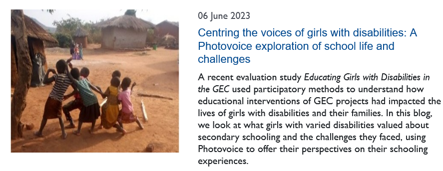NEW BLOG: Centring the voices of girls with disabilities

Using Photovoice with girls in #Malawi to understand their experience of school life + challenges they face
<a href="/nsingal14/">Nidhi Singal</a> <a href="/laraibniaz91/">Dr Laraib Niaz</a> <a href="/FCDOGEC/">Girls' Education Challenge</a> @TetraTechIntDev #InclusiveEducation #Disability 1/
girlseducationchallenge.org/blogs/blog-art…