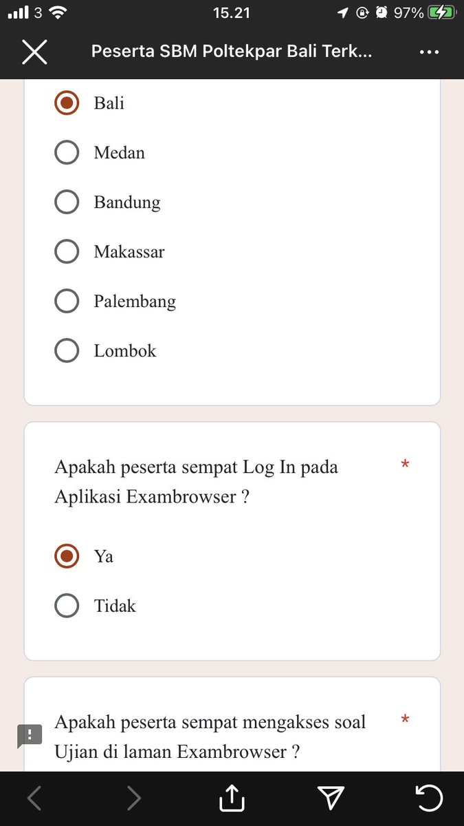 DkryaM's tweet photo. guys jadi ini solusinya dri Akun Resmi Instagram Poltekpar Bali, diberikan googleform untk yg kendala login. 

Bagi peserta yang terkendala pada saat UJIAN SBM sehingga *tidak selesai* mengerjakan soal pada saat ujian. bantu share guys

https://t.co/jj0NPSmfPz https://t.co/N3TmhKent7