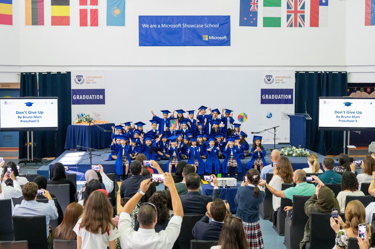 sekqatar's tweet photo. Congratulations, Preschool 5 on your #graduation! 
Your "Don't Give Up" performance was absolutely wonderful! Each of you showed determination and resilience, setting an inspiring example for all. 👏🏼 Keep shining bright as you embark on new adventures. 🎉 #IBschool @sekintschools https://t.co/qsvvaxNrRF