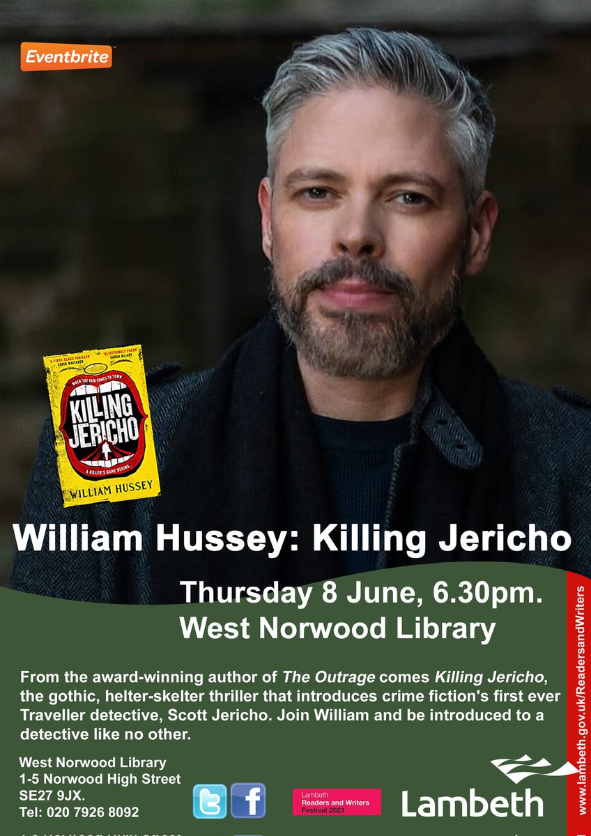 June is Gypsy Roma Traveller History Month, and with William Hussey's Scott Jericho we have the first Traveller detective! Join us for a fun night in the library!

📅 Thursday 8 June
🕡 6.30pm
📍West Norwood Library
🎟 eventbrite.com/e/william-huss…
🆓️

#GRTHM23 #LamLitFest23