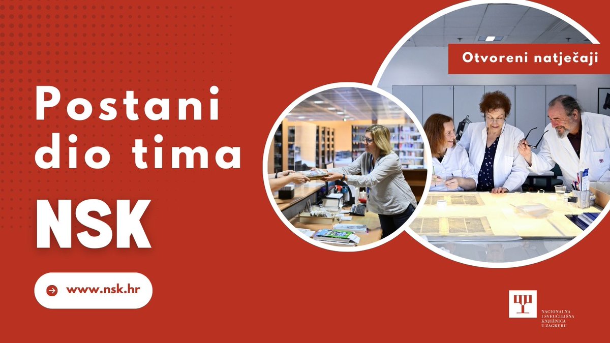 Želiš li postati dio tima Nacionalne i sveučilišne knjižnice u Zagrebu?  

Raspisali smo natječaj za popunu sljedećih sistematiziranih radnih mjesta koji je dostupan na poveznici: nsk.hr/raspisan-natje….