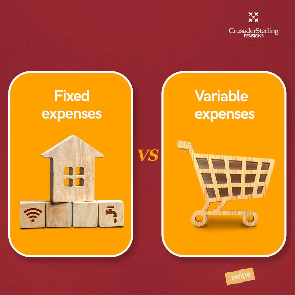 CSPensions's tweet photo. Ever wondered what the difference between fixed and variable expenses are? Swipe and be sure to jot things down π
#crusadersterlingpensions #pensions #fixedexpenses #variableexpenses #financialfreedom #retirement https://t.co/CnSfodz6ee