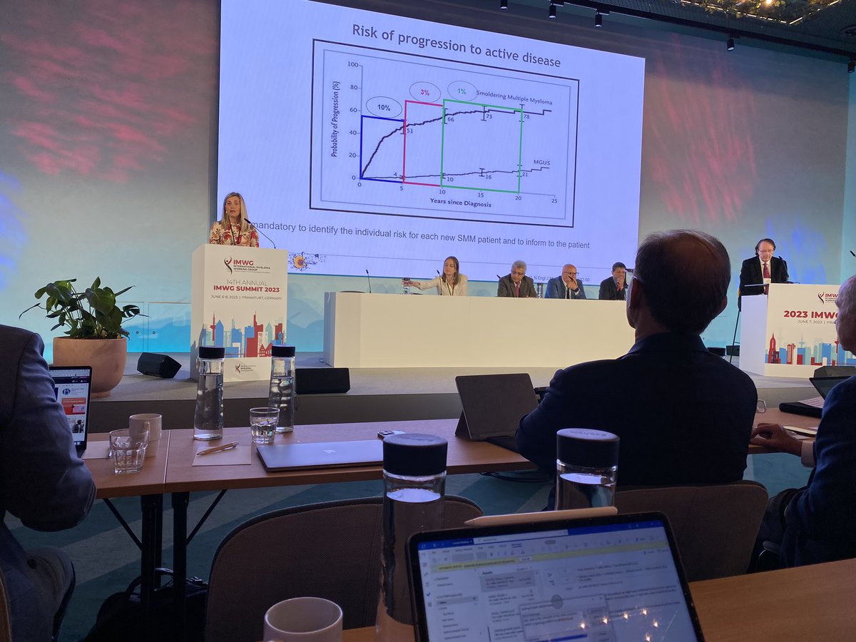 Excellent presentations by rising star <a href="/SigrunThorstei1/">Sigrun Thorsteinsdottir</a> &amp; 2023 IMWG Robert Kyle Lifetime Achievement awardee <a href="/mvmateos/">marivi mateos</a> at #IMWG Summit to facilitate discussion for how best to screen &amp; manage MGUS and SMM. <a href="/myelomaMD/">Shaji Kumar</a> <a href="/VincentRK/">Vincent Rajkumar</a> <a href="/BrianDurieMD/">Brian Durie, M.D.</a> <a href="/rabonour1/">Rafat Abonour</a>