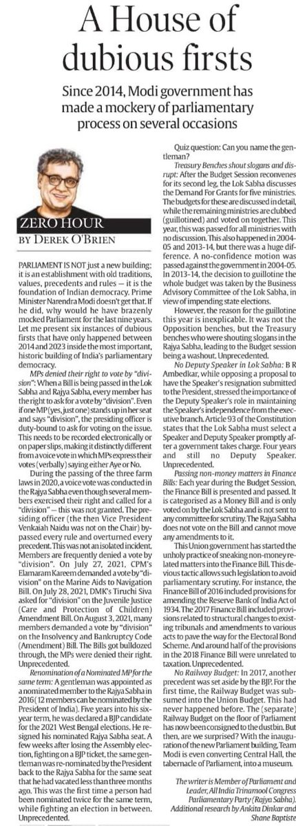 derekobrienmp's tweet image. #Replug #ZeroHour my column in @IndianExpress

New building or not,since 2014 Modi govt has made a MOCKERY OF PARLIAMENTARY PROCESSES. One of many dubious firsts has been consigning Railway Budget into the dustbin #OdishaTrainAccident 

Read. Watch. Listen&amp;gt;surl.li/hsqul