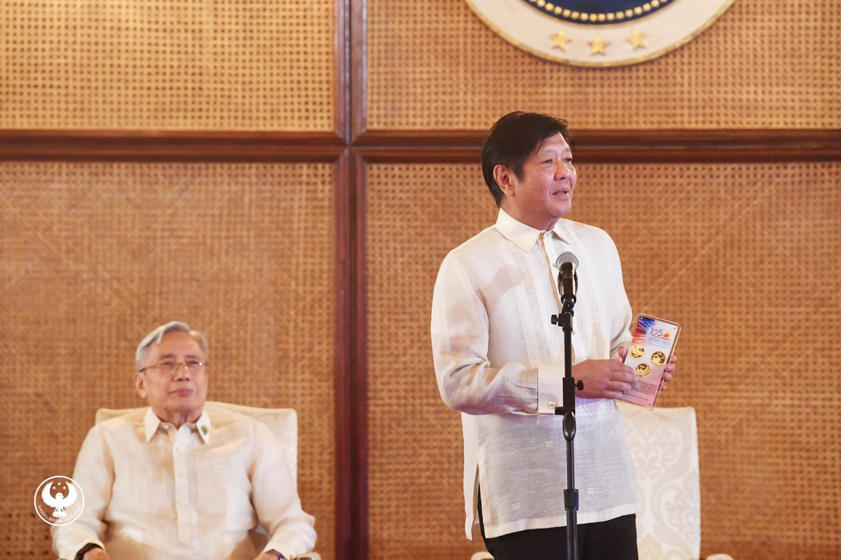 BSPGovMedalla's tweet photo. I am honored to present to President @bongbongmarcos the 125th Anniversary of PH Independence and Nationhood Commemorative Coin Set. For the very first time, we are issuing colored non-circulation coins, which showcase some of the most significant moments in our history. 1/4 https://t.co/aWEaEJjuNe