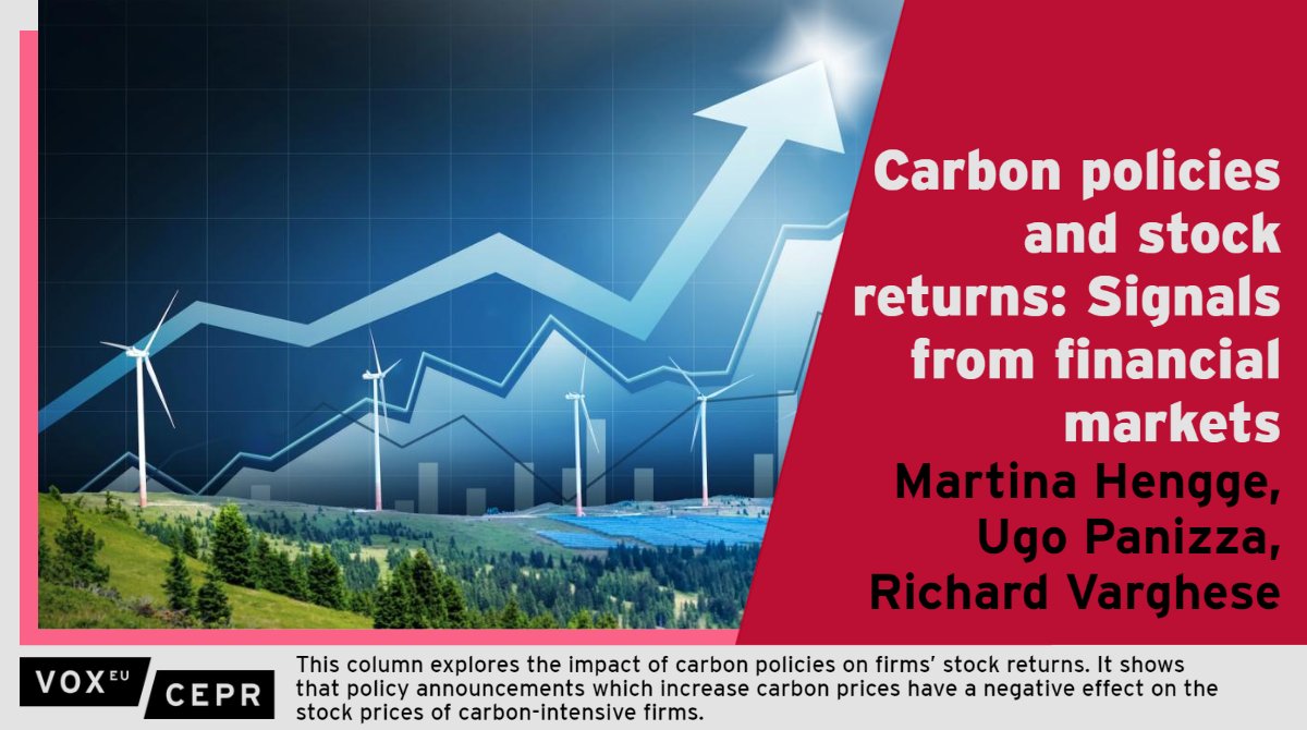 voxeu's tweet photo. Policy announcements which increase carbon prices have a negative effect on the stock prices of carbon-intensive firms, demonstrating the importance of #regulation which increases the cost of #carbon.
@upanizza @GVAGrad, @RVargheseIMF, M Hengge @IMFNews
https://t.co/e9nr31B7kE https://t.co/OPdoy6Zawl