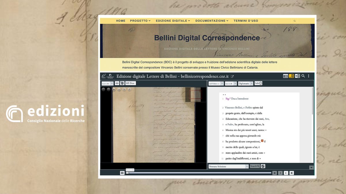 CNRsocial_'s tweet photo. 🆕 Novità editoriali #CNRedizioni 
💻 Bellini Digital Correspondence 
Progetto di edizione scientifica digitale relativo alle lettere autografe di Vincenzo Bellini. 
A cura di Daria Spampinato, Angelo Mario Del Grosso
Scopri di più👇
https://t.co/HvmWzkTr7F

@cnr_istc #cnr_ilc https://t.co/e7u9N2z8KK