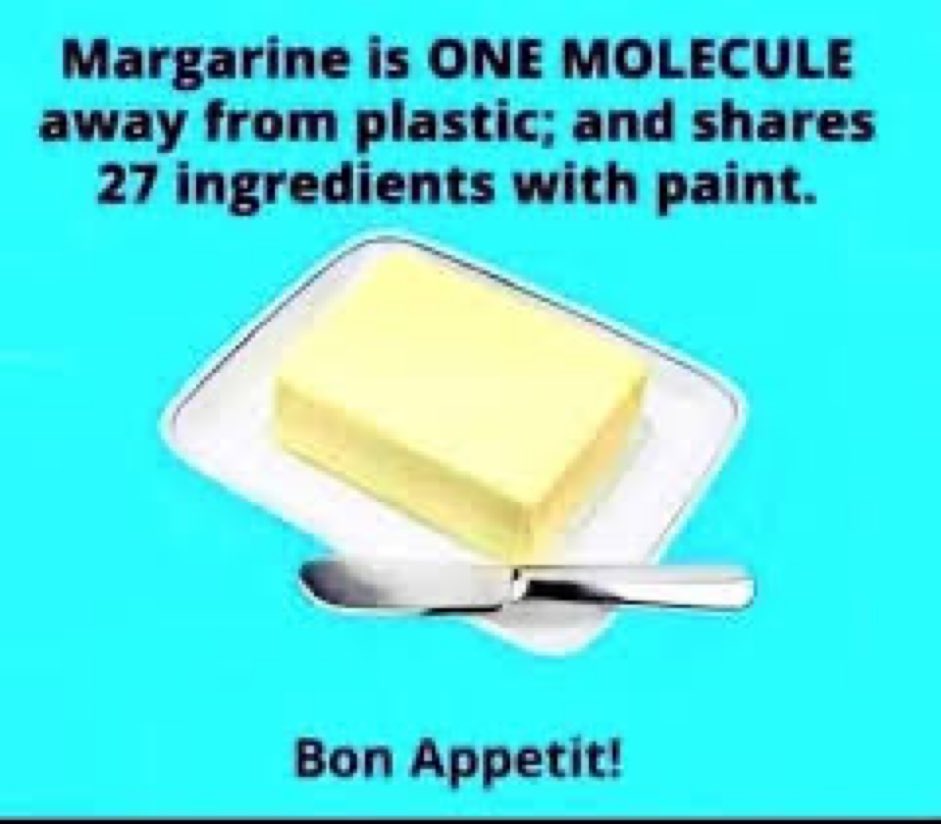 SOfreeLifestyle's tweet photo. Margarine is a scam. 

Butter tastes better… and is better for you. 🧈
#EatMoreButter #ButterIsBetter https://t.co/0sqpxtzkkT