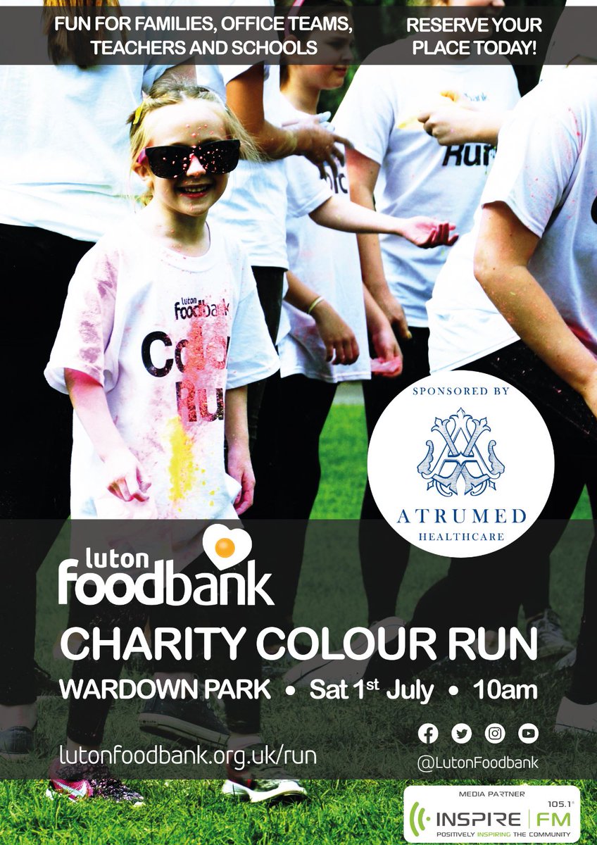 Just over three weeks to go to our Colour Run on 1 July. Have you booked your place? It's a great event that brings families and friends together to help support our work in the town Click on the below to book 👇 eventbrite.co.uk/e/luton-foodba…