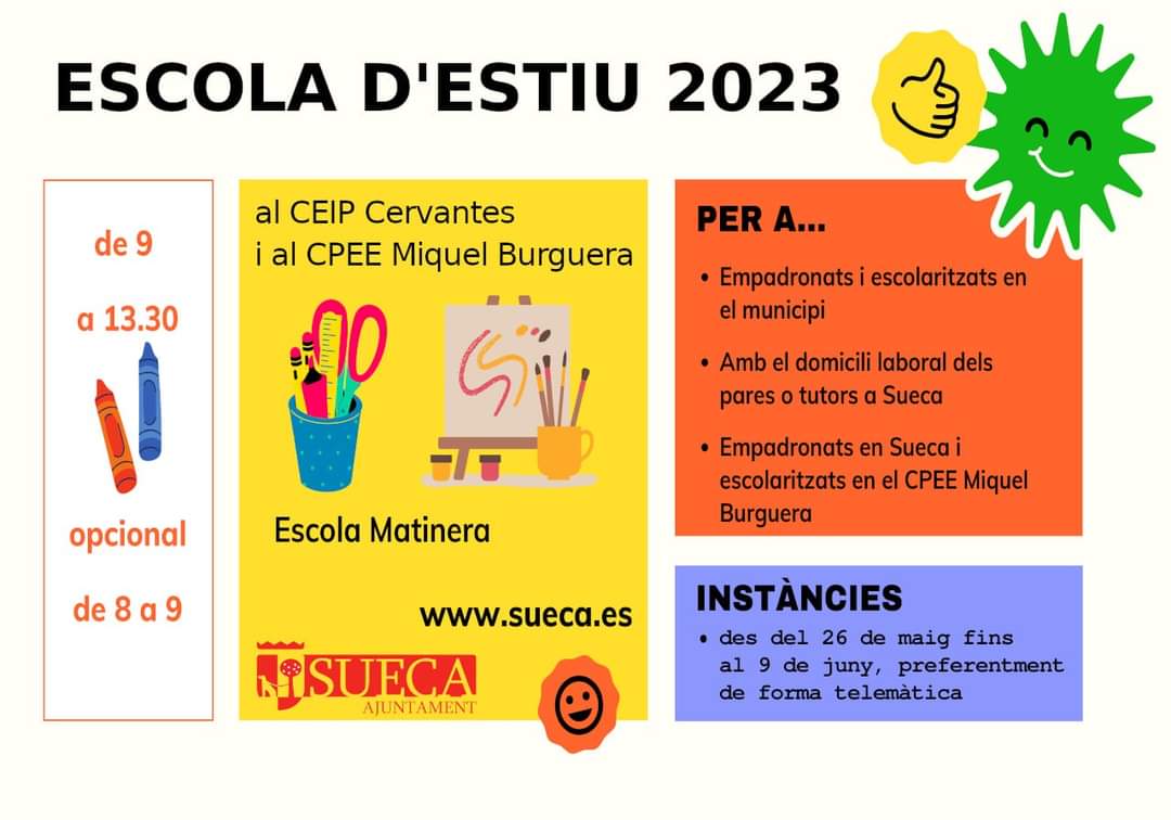 grupotot's tweet photo. Com empresa adjudicatària de l'escola d'estiu de #Sueca per al mes de juliol, es llança un avís per a aspirants a monitors / es de l'Escola d'Estiu:
Enviar currículums a oscardiez@grupotot.com
#empleo #ocupacio #ofertadetreball https://t.co/o26wMKsSh2