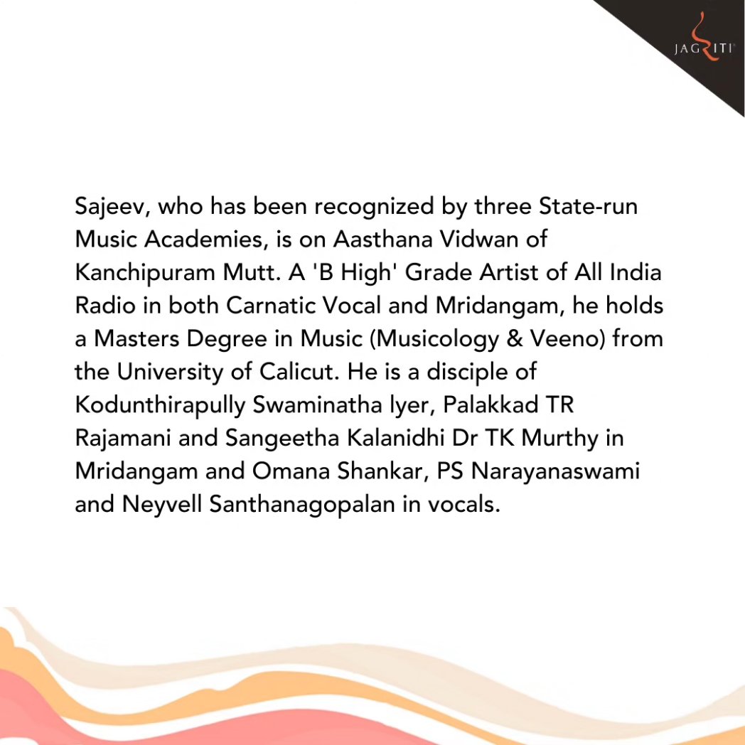 Palakkad Sajeev is the accompanist for this month's Morning Raag show! 

Coming up soon on Sunday June 18, 7:30 am!

We have limited outdoor seating so book your tickets now!

Link : in.bookmyshow.com/events/morning…

#indianclassicalmusic #carnatic #instrumentalmusic #carnaticconcert