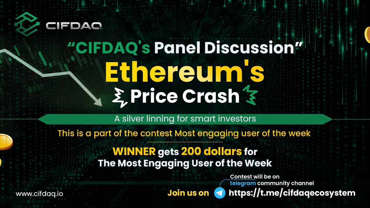 cifdaq's tweet photo. Join us for today's  Most Engaging User of the Week contest panel discussion on "Ethereum's Price Crash: A Silver Lining for Smart Investors."🔥

Engage, share your views, and you could win $200! Let's get those crypto gears turning!

https://t.co/koy36gGrN2 https://t.co/K5ZqCtkcy3