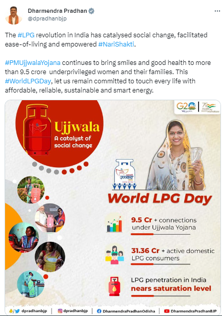 'The #LPG revolution in India has catalysed social change, facilitated ease-of-living and empowered #NariShakti,' tweets Union Minister #DharmendraPradhan on #WorldLPGDay