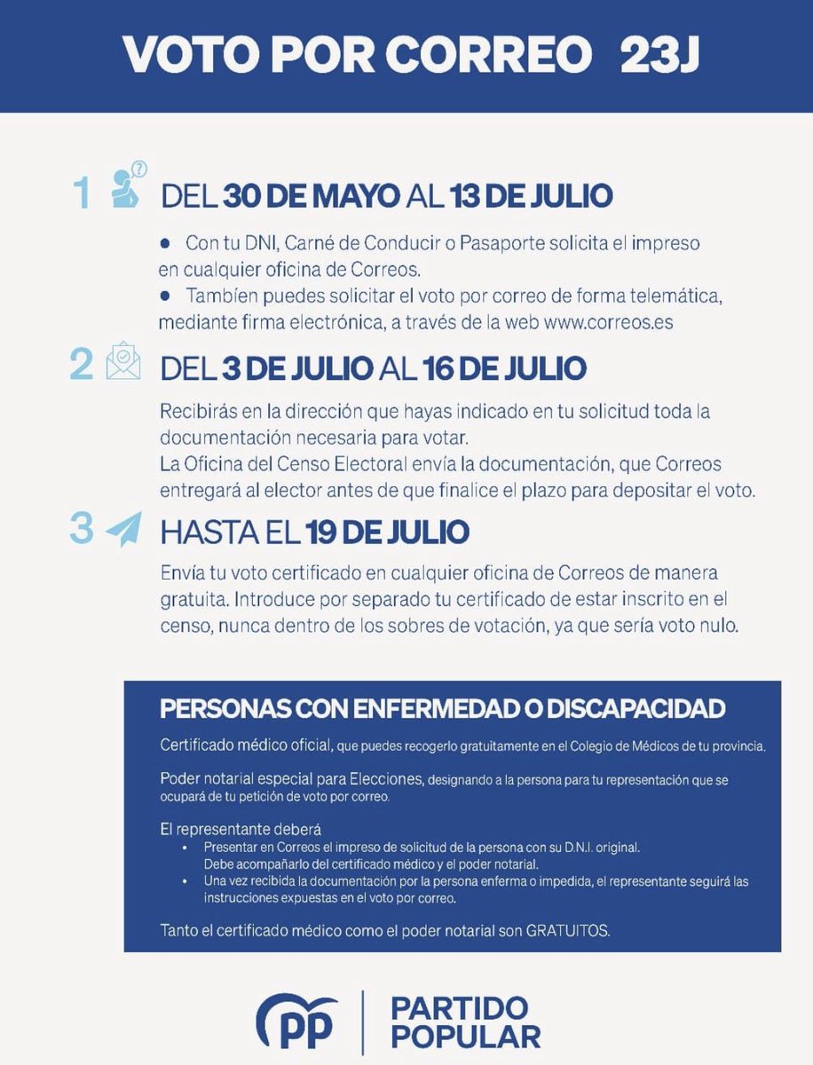 PPC_Girona's tweet photo. 📮🗳️ ¡Atención! 

¿El #23J no vas a poder votar de forma presencial?

👉 Recuerda que hasta el 13 de julio, puedes solicitar el voto por correo. 

ℹ️ Más info. sobre el voto por correo, CERA y ERTA aquí: https://t.co/dhm0P58oij https://t.co/J3GIZN3A0W