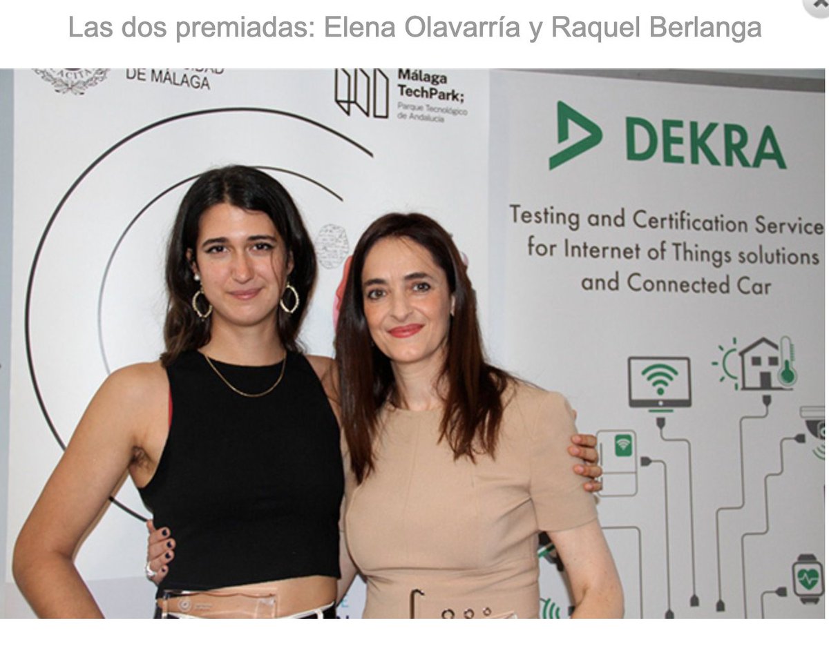 La Cátedra Mujer y Tecnología Hedy Lamarr de la Universidad reconoce a dos ingenieras

Raquel Berlanga, en la categoría senior, y Elena Olavarría, en la júnior, reciben los premios ‘DEKRA W-STEM’

uma.es/sala-de-prensa…