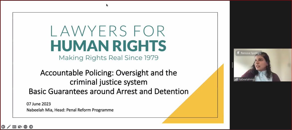 Dr Dorcas B LLD. (UP) (@basimanyaned) on Twitter photo #AHRC2023_APOC <a href="/CHR_HumanRights/">CentreForHumanRights</a> <a href="/UPLawFaculty/">UP Law</a>
Now looking at
'Basic guarantees around arrest and detention' with
<a href="/NabeelahMia/">Nabeelah Mia</a>
Head Penal Reform Programme
<a href="/LHR_SA/">Lawyers for Human Rights</a> #AHRC2023_APOC <a href="/CHR_HumanRights/">CentreForHumanRights</a> <a href="/UPLawFaculty/">UP Law</a>
Now looking at
'Basic guarantees around arrest and detention' with
<a href="/NabeelahMia/">Nabeelah Mia</a>
Head Penal Reform Programme
<a href="/LHR_SA/">Lawyers for Human Rights</a>