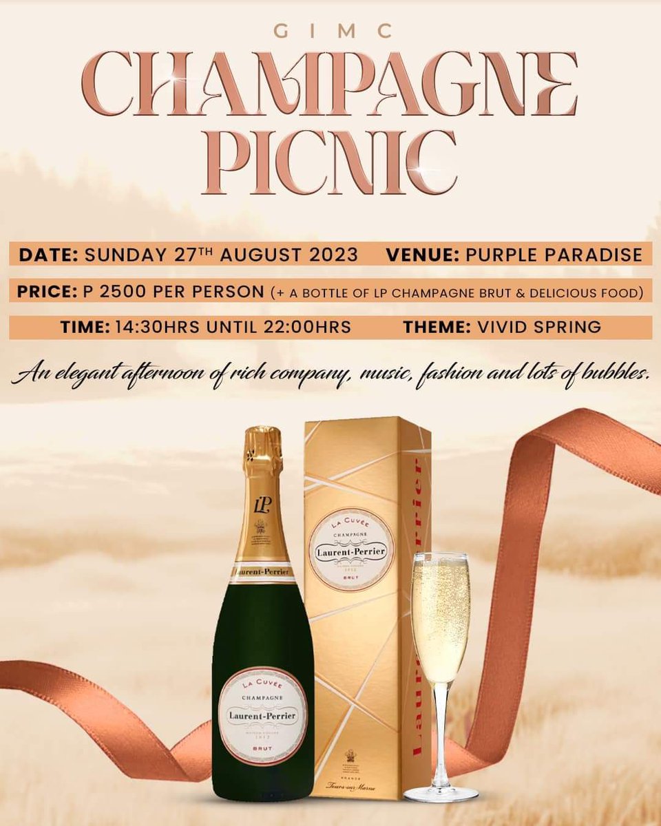 Our premium event or the year. Champagne Picnic on Sun 27 Aug, VIVID SPRING Theme