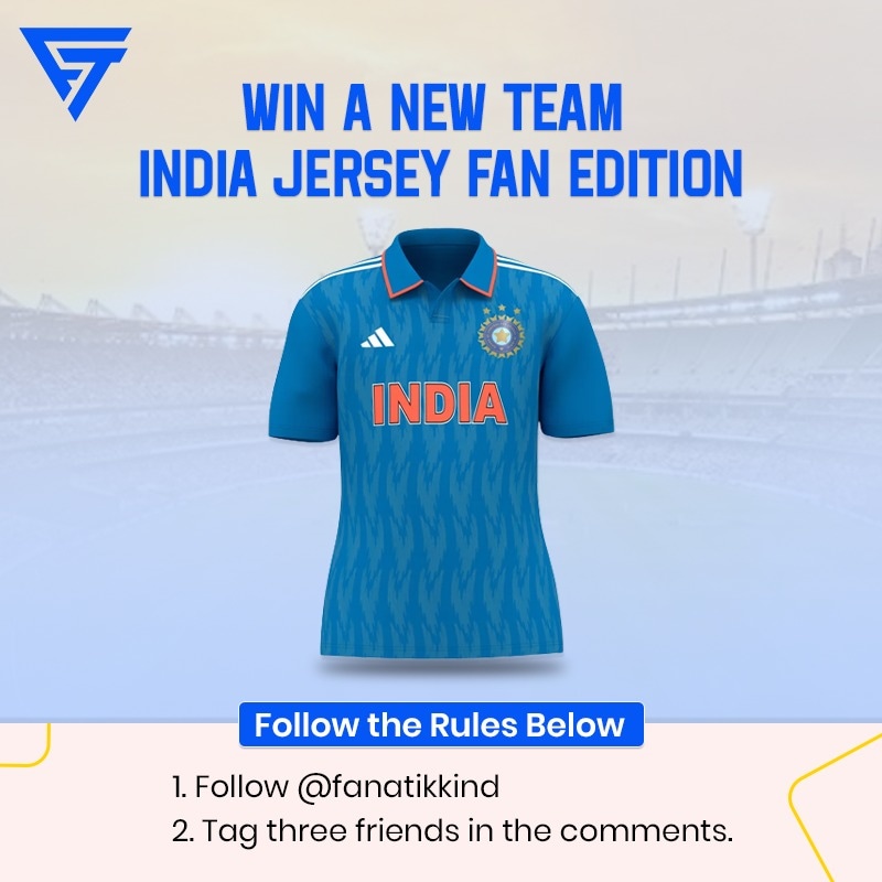 Fanatikkind's tweet photo. 𝐆𝐈𝐕𝐄𝐀𝐖𝐀𝐘 𝐀𝐋𝐄𝐑𝐓! 👕📣 Earn a chance to win New Team India Jersey by following the given rules. 

1) Follow @fanatikkind 
2) Tag three friends in comments

Yet again we present you an opportunity to win the all new jersey https://t.co/xR00s77XW8