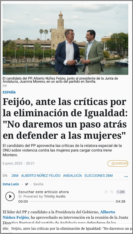 Feijóo no dará ni un paso atrás para "defender a las mujeres", y lo primero que hace es proponer la supresión del Ministerio de Igualdad argumentando que cuando estaba en el gobierno de Aznar (1996) era un departamento... Feijóo no hace falta que dé pasos atrás, vive en el pasado