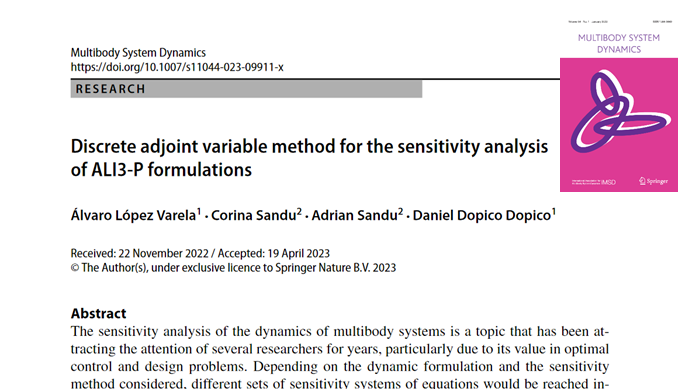 LimFerrol's tweet photo. Álvaro and Daniel, with Profs. Corina and Adrian Sandu from @VirginiaTech_ME, have published a new paper on sensitivity analysis of multibody systems.
https://t.co/QW30vk8gHF https://t.co/UgHXvcxQiD