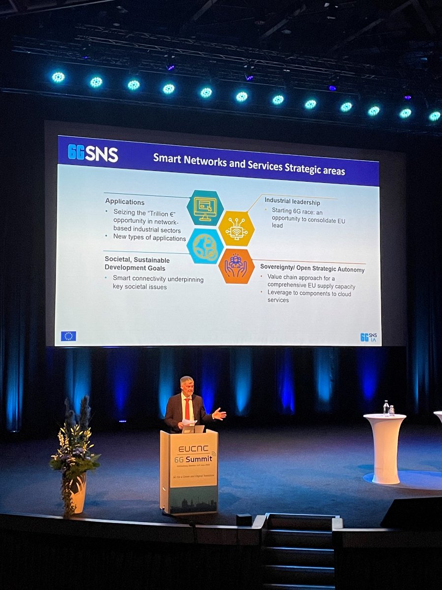 6G_SNS's tweet photo. Pearse O’Donohue (@PODcloudEU) ➡️ "It's essential that future #6G technologies are hardwired with #European values"  

👫 Human-centric  
🌱 Sustainable
🔑 Safe   

#EuCNC23 #SNSJU #digitalsovreignity #DigitalEU
@DigitalEU @EuCNC @EU_Commission https://t.co/DFcsjwAo93