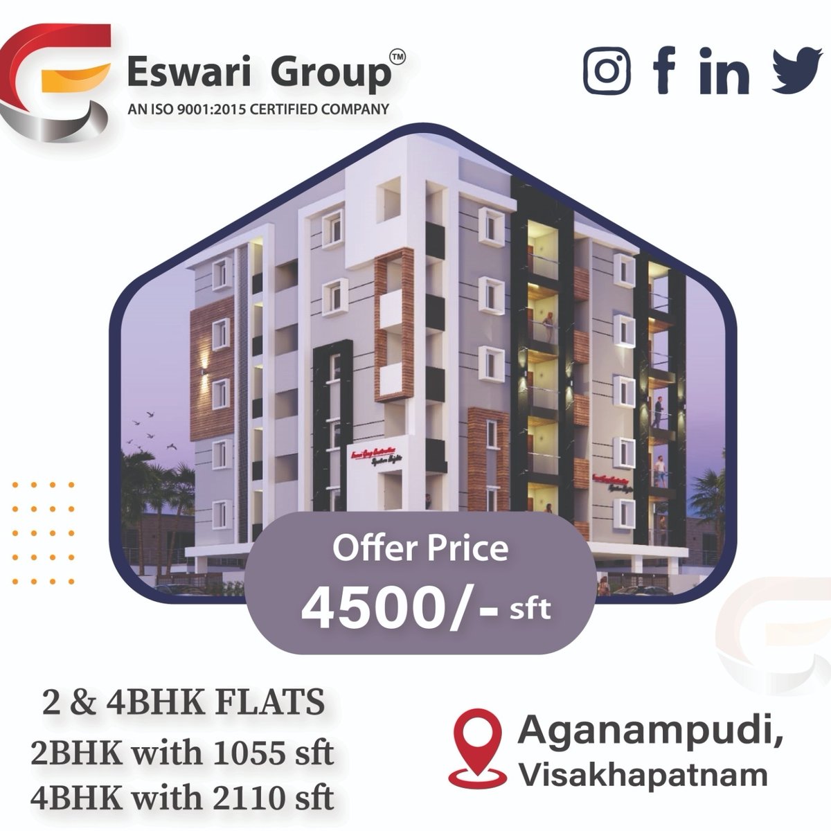 deepo_hari27's tweet photo. A house 🏠 that give you happiness is definitely a need.get that #house from #EswariGroup .
Location: AGANAMPUDI
👉 Available 2bhk and 4 bhk flats for sale
#eswarihome
#trending
#newflat
For inf cont hari:7036952137 https://t.co/KBsCZltq5Y