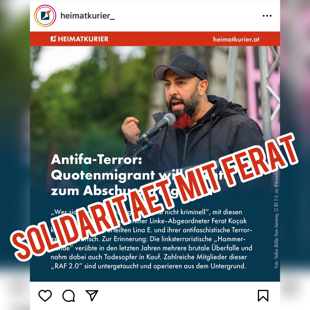 Antirassistische Aktion (@antira_aktion) on Twitter photo Solidarität mit <a href="/der_neukoellner/">Ferat Koçak</a>
Seit dem Urteil im Antifa Ost verfahren und seiner öffentlichen Kritik am Prozess ist er Angriffen von Rechten sowie Parlamentarier*innen der sogenannten bürgerlichen Parteien ausgesetzt. Sein Bild kursiert in unterschiedlichen Nazi Chats … 1/2 Solidarität mit <a href="/der_neukoellner/">Ferat Koçak</a>
Seit dem Urteil im Antifa Ost verfahren und seiner öffentlichen Kritik am Prozess ist er Angriffen von Rechten sowie Parlamentarier*innen der sogenannten bürgerlichen Parteien ausgesetzt. Sein Bild kursiert in unterschiedlichen Nazi Chats … 1/2