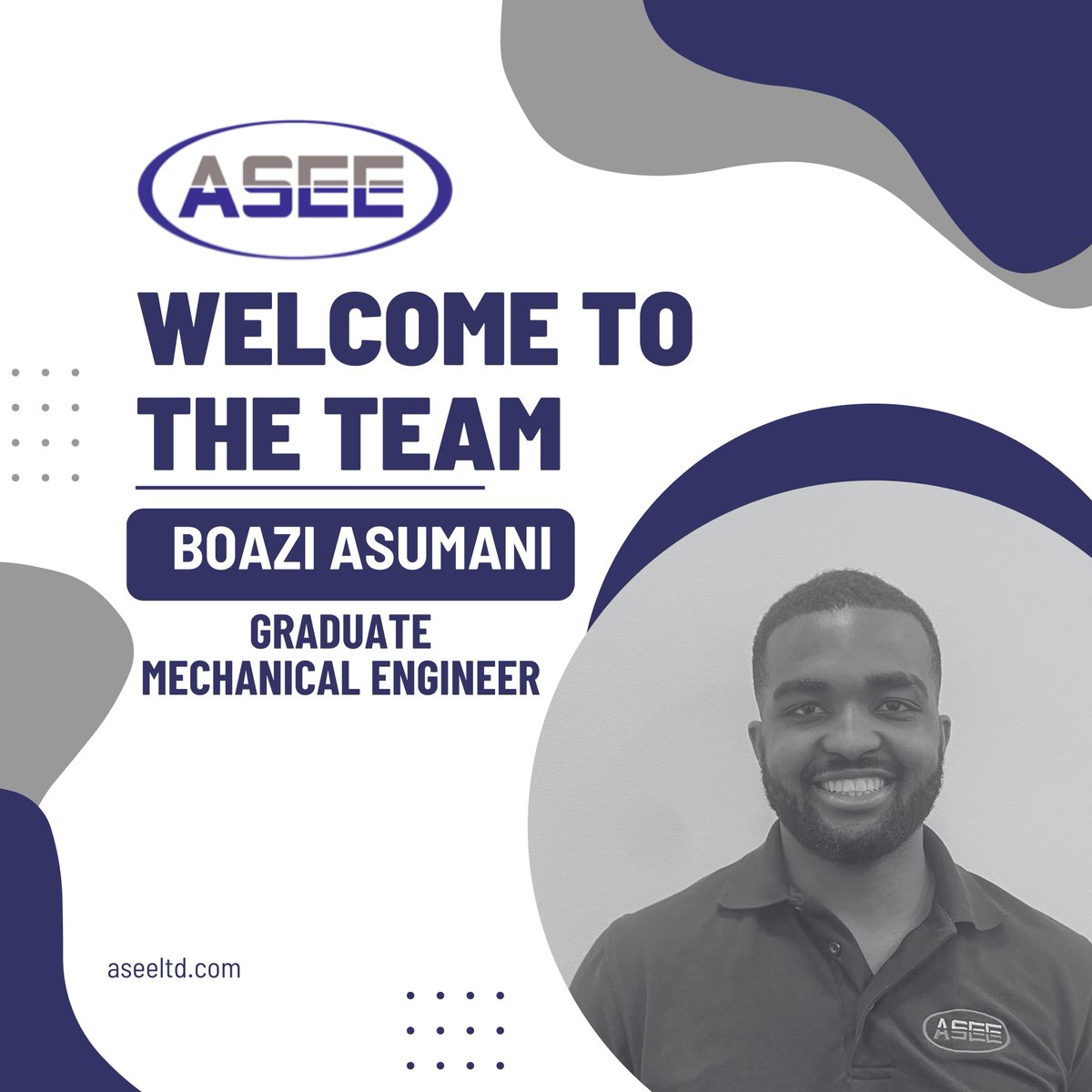 Join us in extending a warm welcome to Boazi Asumani, our newest addition to the team as a Graduate Mechanical Engineer!

Congratulations, Boazi! We are thrilled to have you on board and are excited to witness your growth and achievements within our organization.
