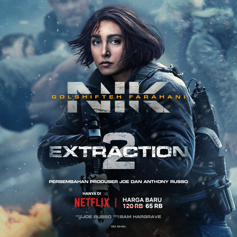 NetflixID's tweet photo. Tyler Rake (Chris Hemsworth) dan timnya (Golshifteh Farahani dan Adam Bess) kembali beraksi bersama dengan misi mencengangkan yang meleduk-leduk. Tonton #Extraction2 hanya di Netflix.