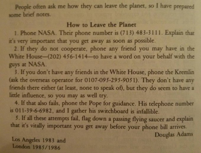 Douglas Adams on how to get to space

#WednesdayWit