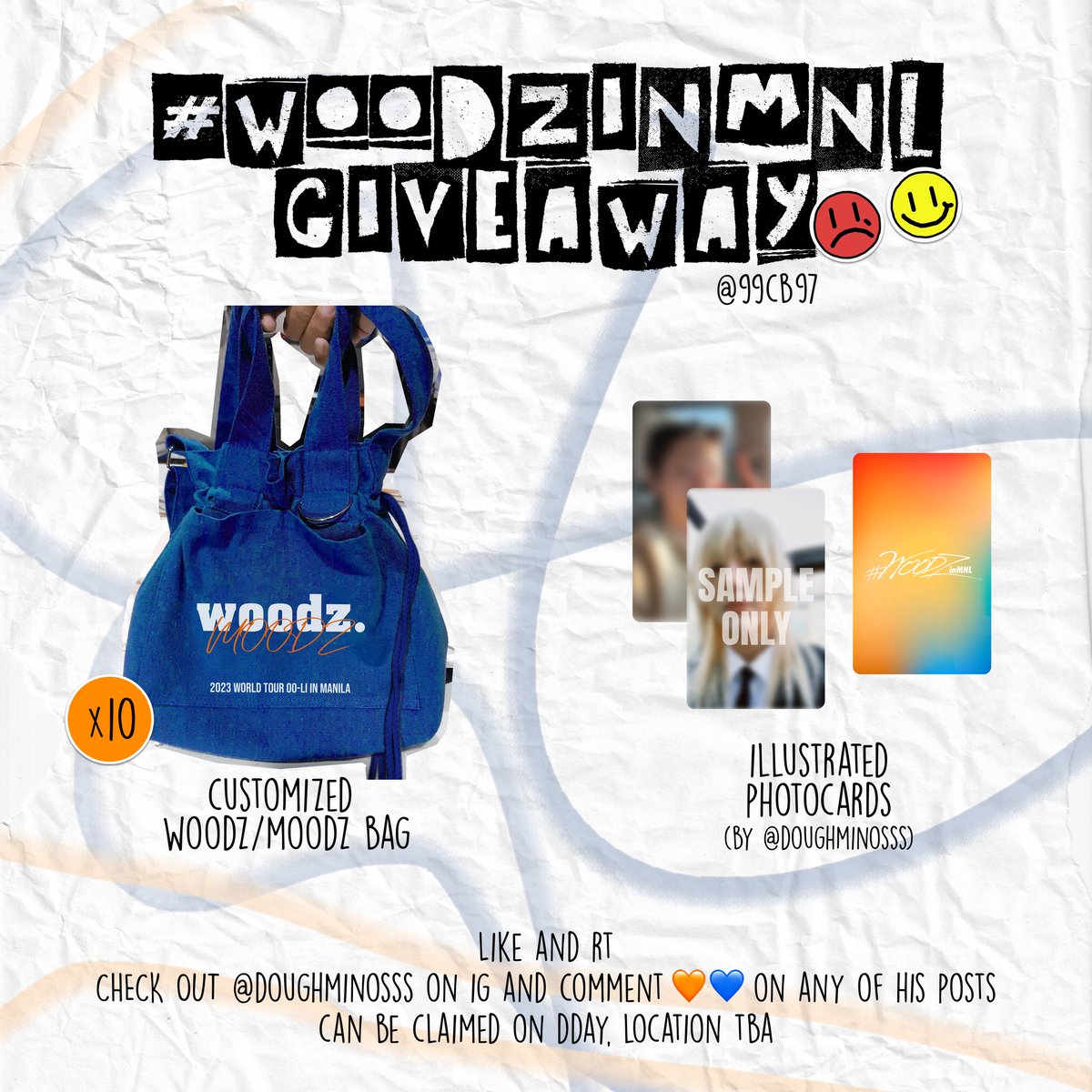 99cb97's tweet photo. ♡ WOODZINMNL GIVEAWAY/FREEBIES ♡ by 99cb97

Hi MOODZ! I'll be giving away 10 pcs. of customized drawstring slingbags and limited quantities of illustrated photocards ~ https://t.co/CcB7K9XEDd