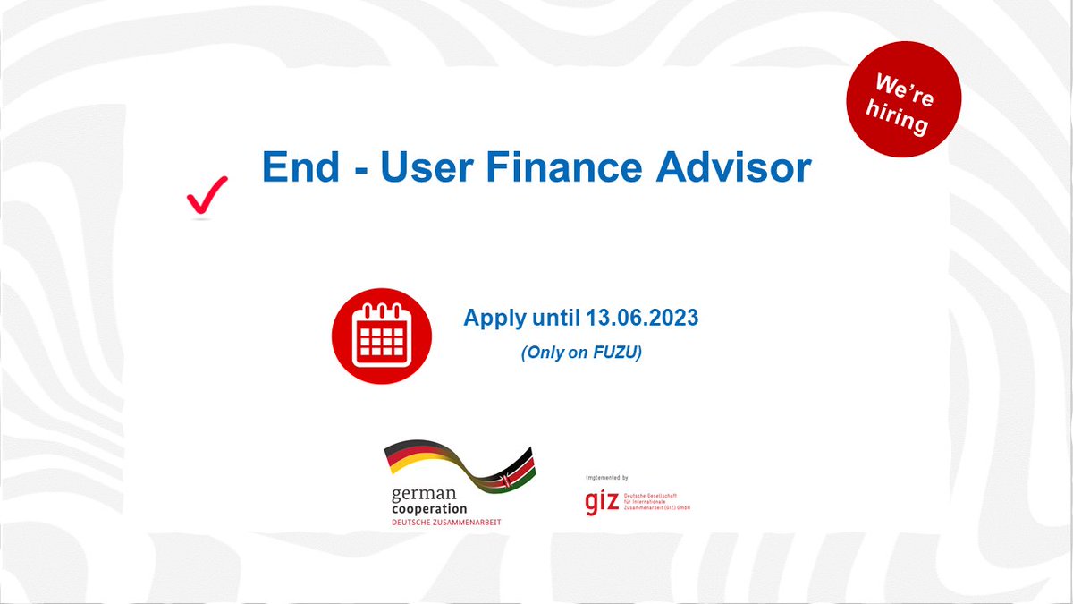 bodo_immink's tweet image. 📢#IkoKaziKE
Finance experts! @giz_gmbh #Kenya is seeking for a Finance Advisor to coordinate finance support, assess portfolio risks &amp;amp; drive #biodigester market growth! With experience in Micro-Finance &amp;amp; #renewableenergy, this is your chance!

Apply now! bit.ly/3CcHGMx