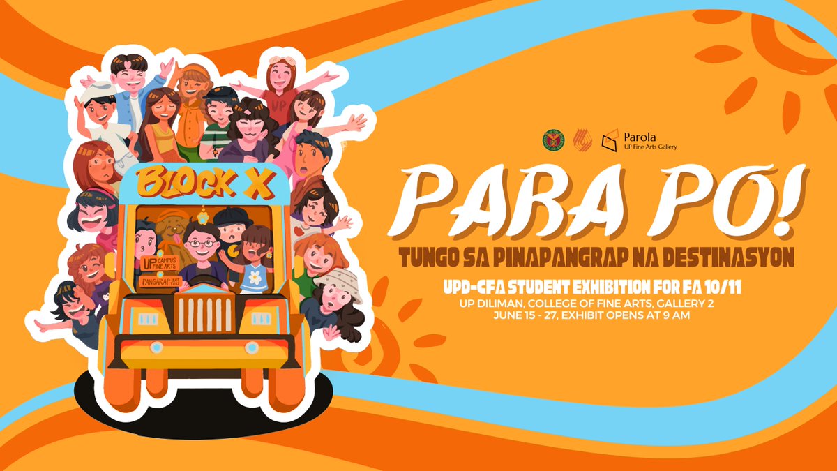 blockxhibit's tweet photo. PARA PO! Dyan lang sa CFA, X-HIBIT! 🔆🚘

Come join us in this jeepney ride filled with creativity, and witness the artworks created by Block X-Visual Communication's Freshies.

For more details, visit our FB page: https://t.co/AF1yEy5tx1

See you there!
#BlockXHibit  #ParaPo https://t.co/A7aSZSKEae