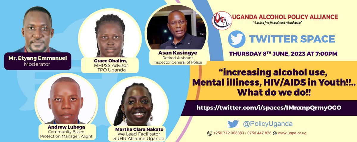 👋🏾 We are ready here! Please set your reminder for our upcoming Space, that will start off at 7PM tomorrow! twitter.com/i/spaces/1Mnxn…… #Uganda #alcoholuse #mentalhealthillnesses #HIVAIDS