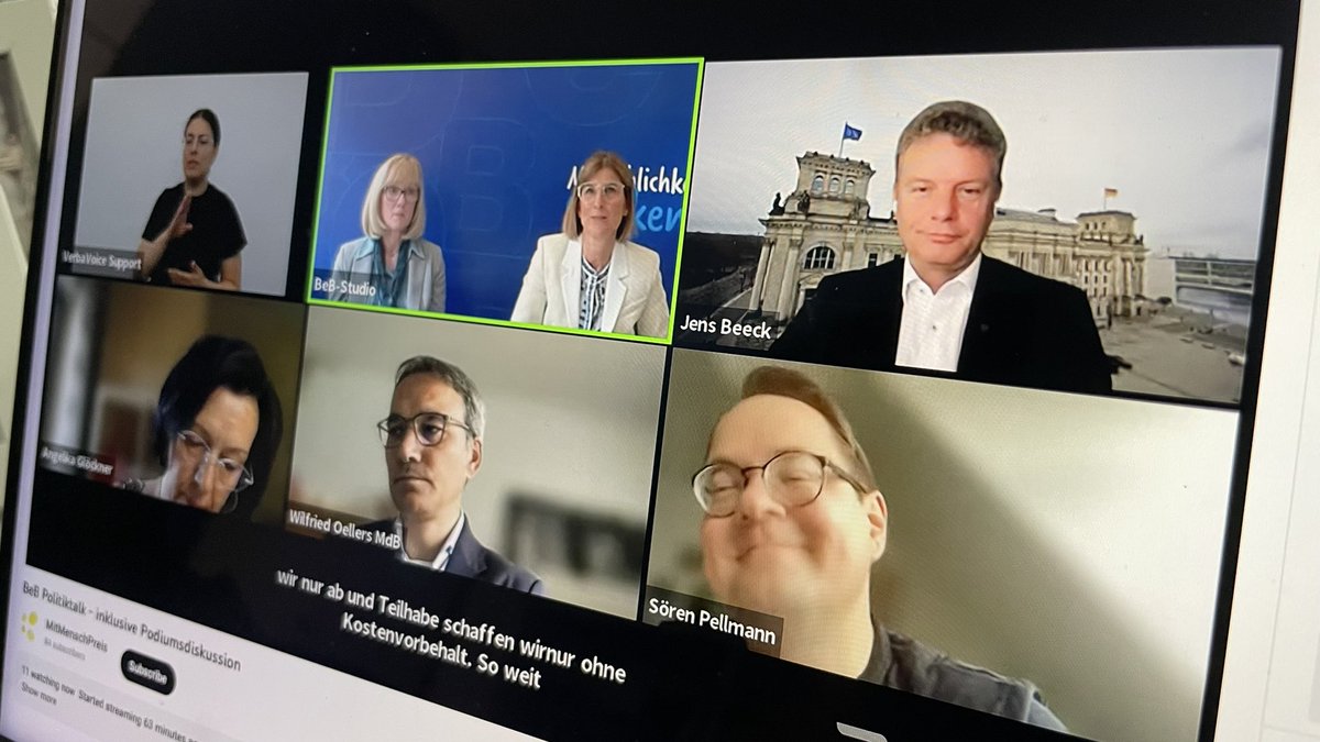 Läuft gerade: der <a href="/BeB_mitMensch/">Der evangelische Fachverband für Teilhabe (BeB)</a> Politiktalk. Eine inklusive Diskussionsrunde mit Kolleginnen und Kollegen anderer Fraktionen aus dem Bundestag. Schaltet gern rein! Hier: youtube.com/watch?v=CuMPo6…
