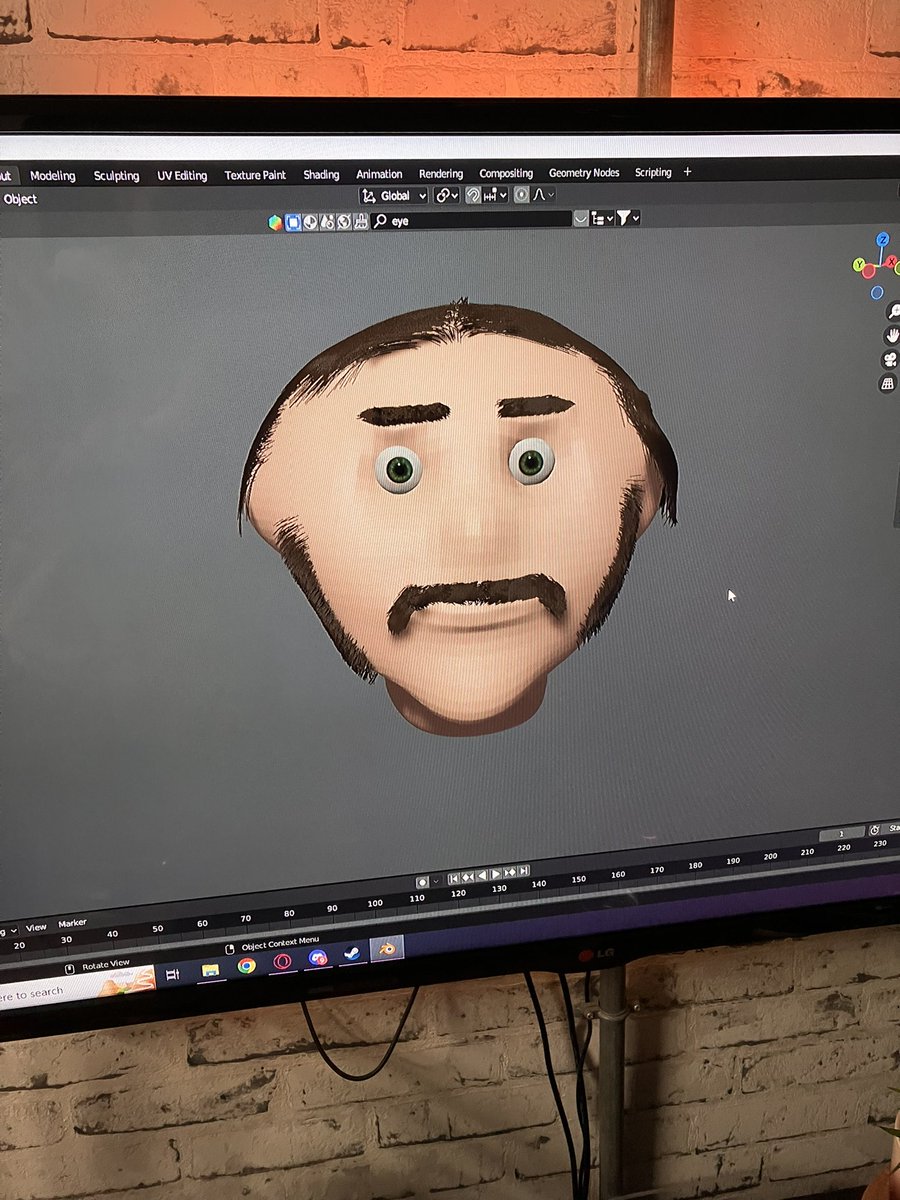 CloakedNoob's tweet photo. Meet Doug, the abomination that is learning sculpting and hair at the same time #blender https://t.co/1eMA883SuZ