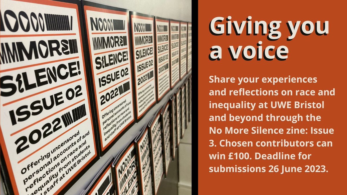 There's still time to apply to be a contributor for the next issue of the No More Silence zine. We're looking for input from @UWEBristol students and staff. @TheSUatUWE uwe.ac.uk/study/library/…