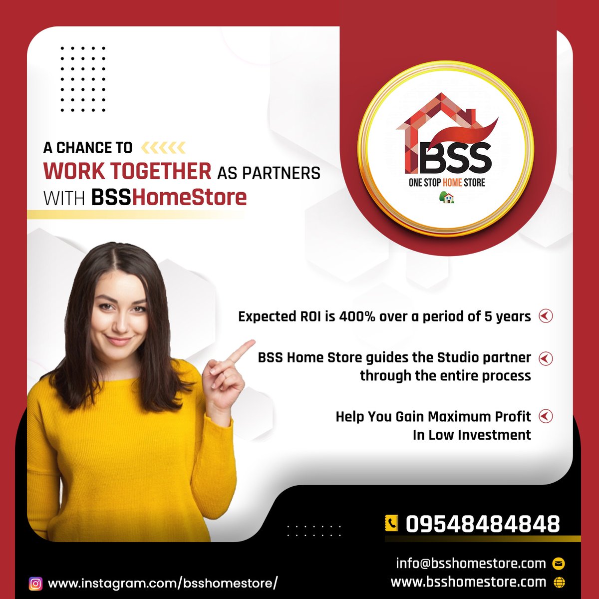 Join Bsshomestore's Franchise and Experience a Whopping 400% Return on Investment!

Contact us now to Partner with us!

#BusinessFranchise #bsshomestore #profit #partnership