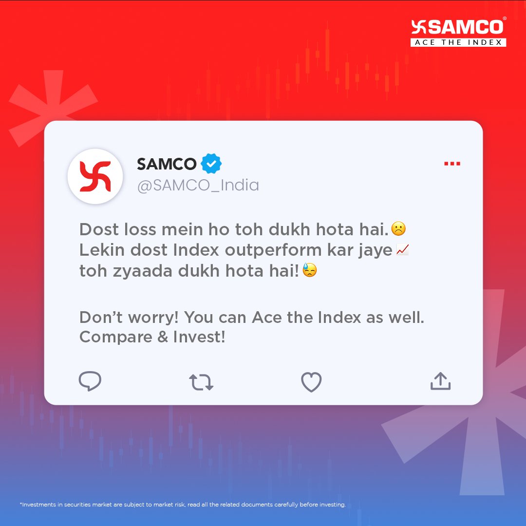SAMCO_India's tweet image. Ab dukhi hone ki zaroorat nahi!
With SAMCO’s #PeerComparison, you can compare your performance with your peers &amp;amp; invest after analysing it to get better returns.
Know more: sam-co.in/atit

#Trading #SAMCOSecurities #InvestRight #AceTheIndex #StockMarket #StockTrading
