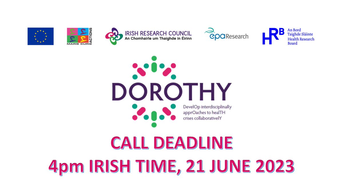 🚨🚨DEADLINE ALERT🚨🚨 The DOROTHY COFUND call for applications closes in TWO WEEKS. Applications must be in by 4pm (Irish time) on 21 June! All the key info you need to complete your #postdoc application on #publichealth crises is on our site, dorothy.ie