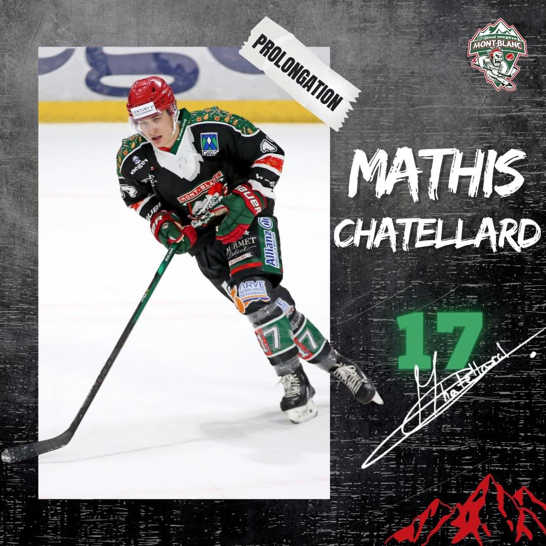 🟢 𝗜𝗡𝗙𝗢 𝗠𝗘𝗥𝗖𝗔𝗧𝗢  🔴

Nouvelle prolongation au sein de l'équipe des Yétis, il s'agit de notre attaquant 𝗠𝗮𝘁𝗵𝗶𝘀 𝗖𝗵𝗮𝘁𝗲𝗹𝗹𝗮𝗿𝗱 qui sera, cette saison encore, un important soutien dans l'attaque du Mont-Blanc.

Nous avons déjà hâte de le revoir sur la glace !