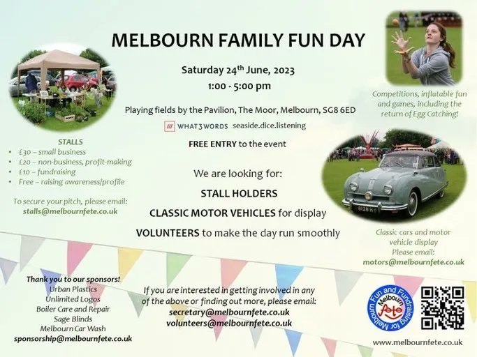 <a href="/HomeStartRSC/">Home-Start Royston, Buntingford & South Cambs</a> are running the tea room at the #MelbournFamilyFunDay in the Pavilion building at The Moor in Melbourn (1 to 5 pm) on Saturday, 24th June. If you can help on the day or donate baked goodies, please contact Tracy at events@hsrsc.org.uk or call 01763 262262.