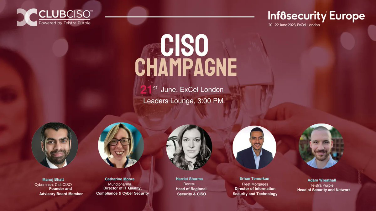 ClubCISO presents Champagne CISO: What is really happening in our industry?

Join an engaging session that will gauge the opinions of key topics in the industry, to share a real insight into what is happening in the cyber security space. 

Register now buff.ly/43opnA0