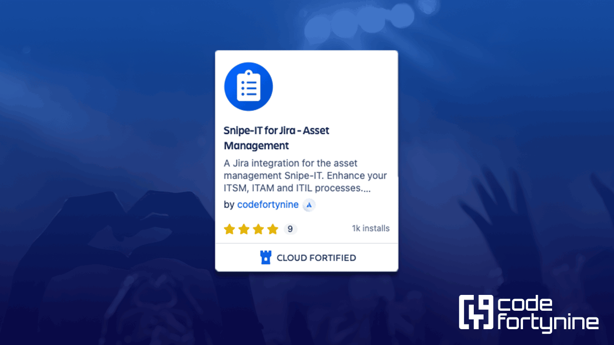 codefortynine's tweet photo. 🎉 We're thrilled to announce that Snipe-IT for Jira has reached 1k installs! A heartfelt thank you to our incredible users.
Try it for free: https://t.co/cn76kg5ZsI
#SnipeIT #JiraCloud #AssetManagement https://t.co/mOd99HeADn