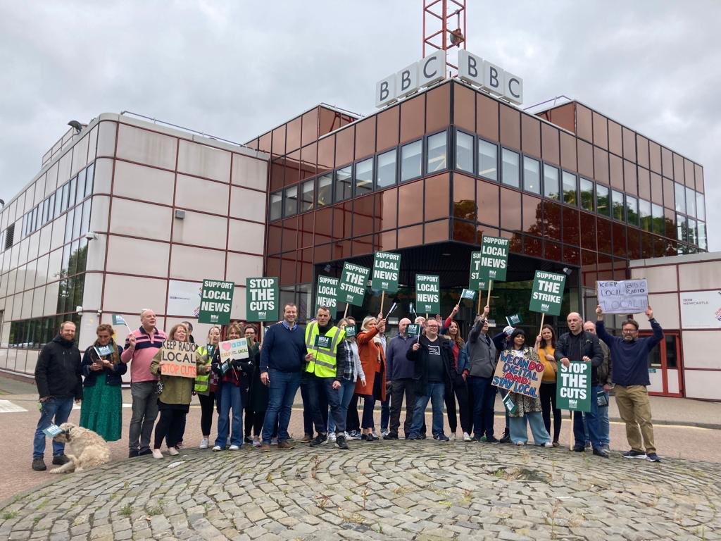 BBC Local Radio picket in Newcastle today. We are campaigning to keep local radio services; some programmes will be shared with other stations under BBC plans to move some content online #KeepBBCLocalRadioLocal